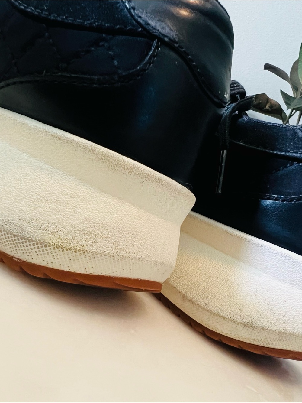 Zara Black Quilted Sneakers with White Soles and Brown Toe Accents - Picture 8 of 12